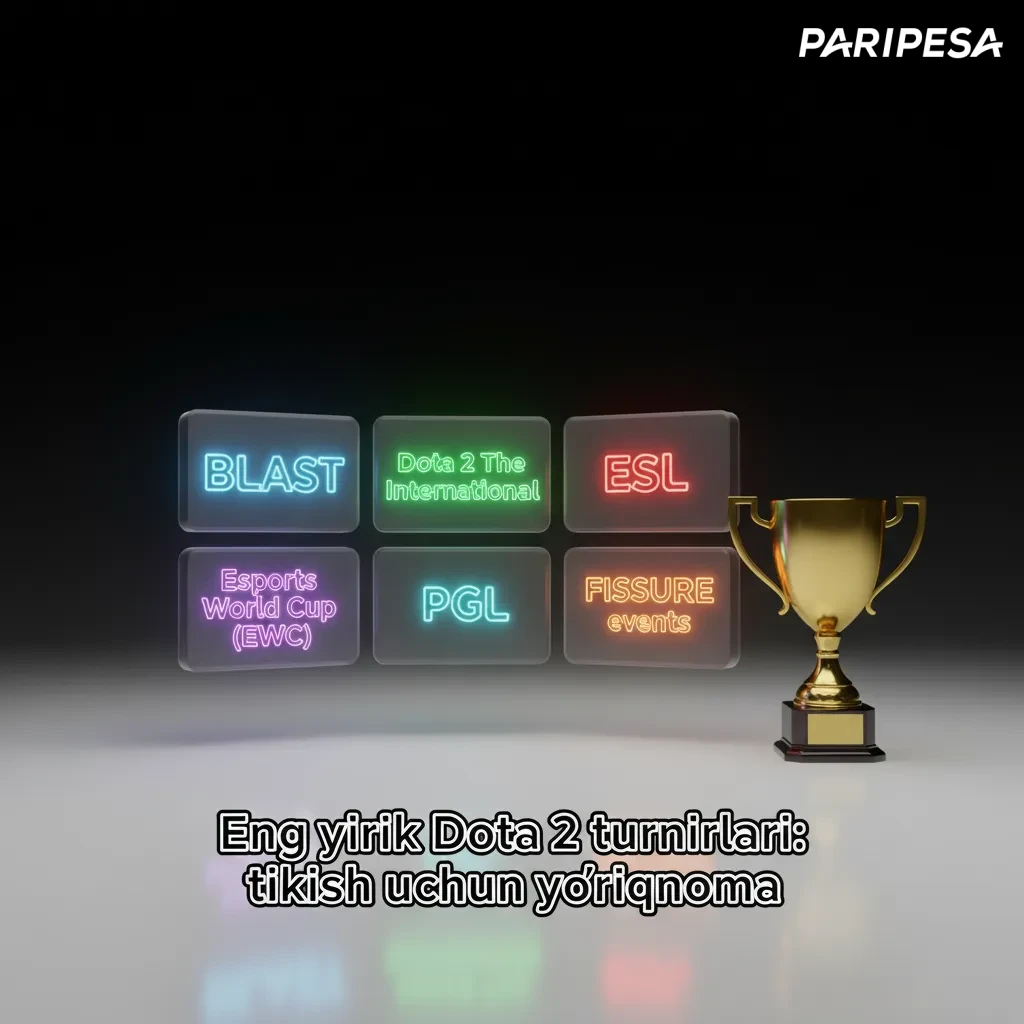 Dota 2 yirik turnirlari bo‘yicha tikish yo‘riqnomasi infografikasi: TI, BLAST, ESL, EWC, PGL va FISSURE