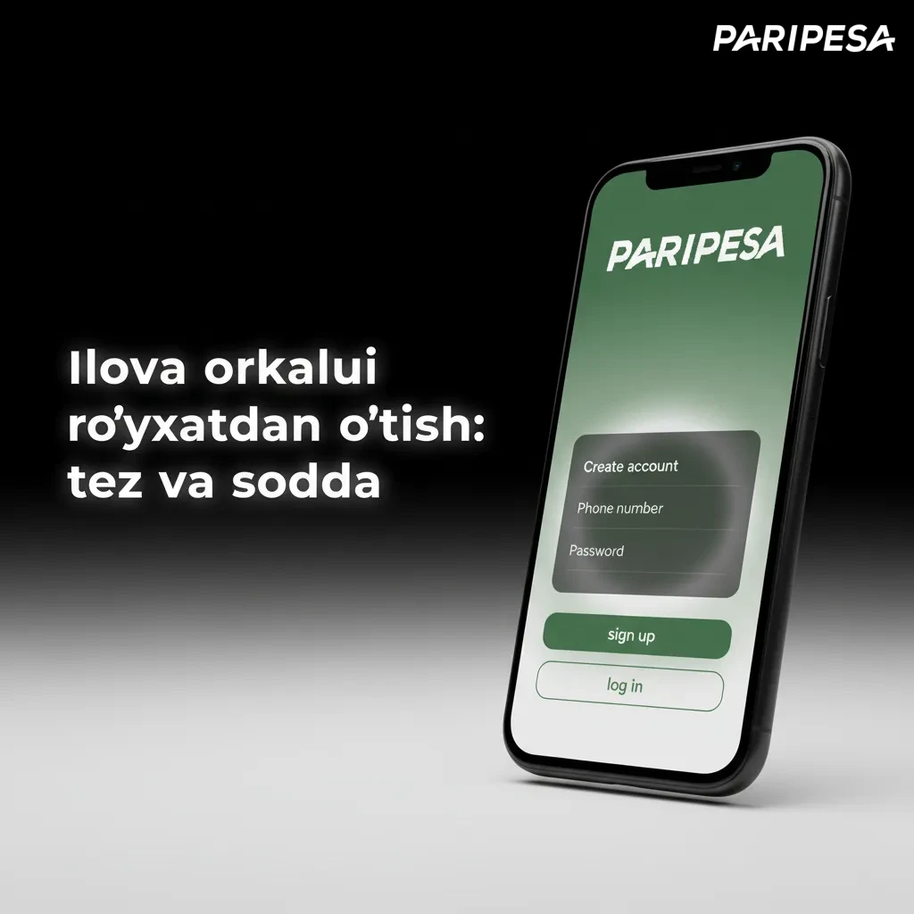 Ilovadagi ro‘yxatdan o‘tish ekrani: telefon/email tanlovi, ma’lumot kiritish, SMS/email tasdiq, kuchli parol va profil.