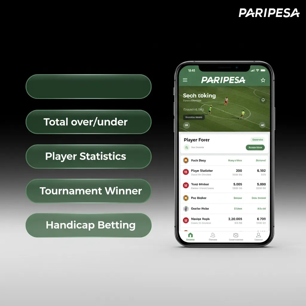 Paripesa ilovasida tikish turlari: Yakka, Akkumulyator, Tizim, Handicap, Total (Over/Under); risk va daromad taqqoslanadi.