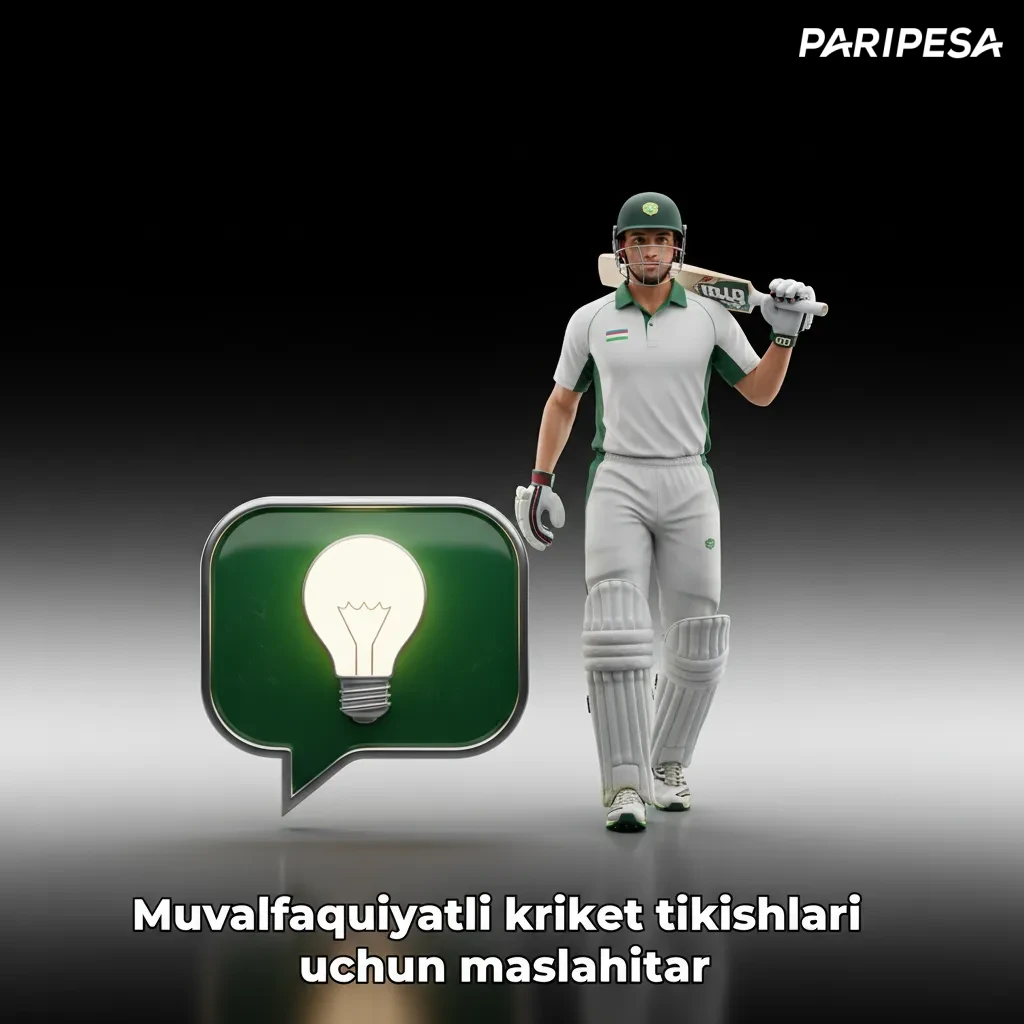 Kriket tikish bo‘yicha maslahatlar infografikasi: forma, ob-havo va pitch, bankroll, jonli koeffitsientlar, statistika, chat