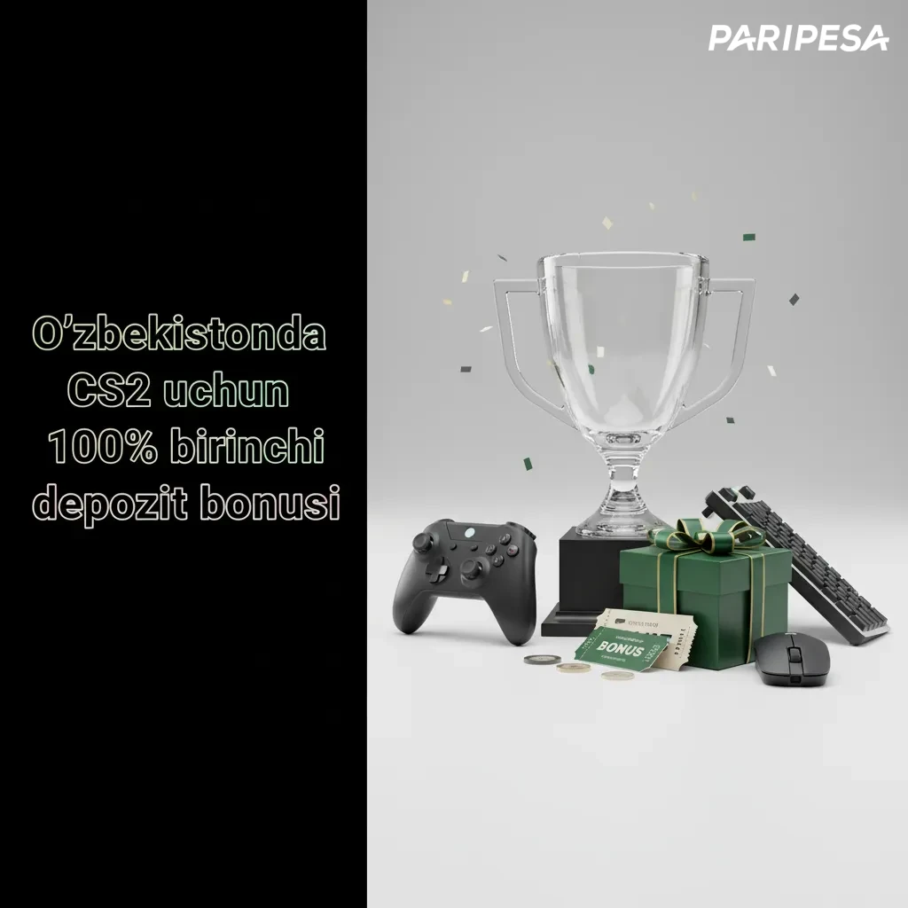 CS2 uchun 100% birinchi depozit bonusi banneri: O‘zbekistonda yangi o‘yinchilar balansni ikki baravar qilish aksiyasi.