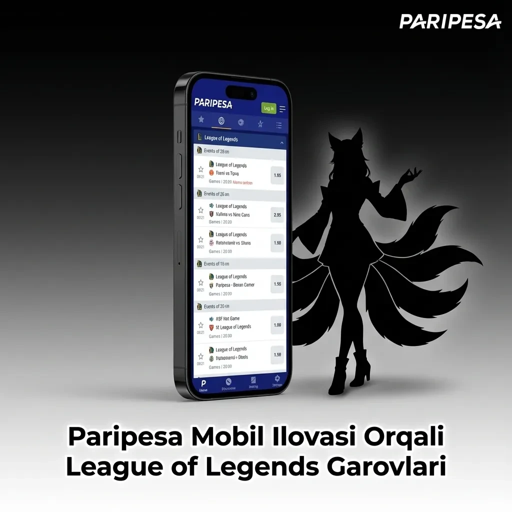 Mobile app interface showing League of Legends betting options on Paripesa platform with step-by-step guide
