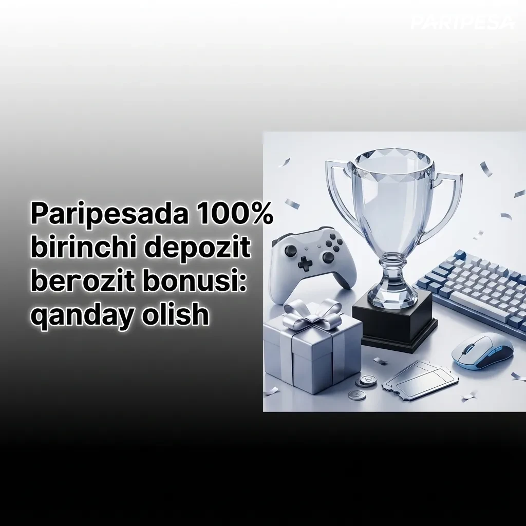 Paripesada 100% birinchi depozit bonusini olish uchun ro'yxatdan o'tish va depozit qilish bosqichlari ko'rsatilgan.
